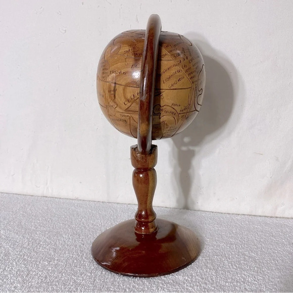 Vintage Haitian Hand Carved Wood Globe - Picture 2 of 12